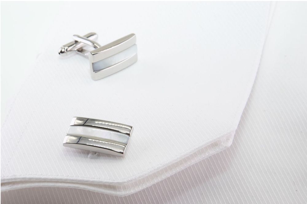 Rectangular silver and nacre cufflinks