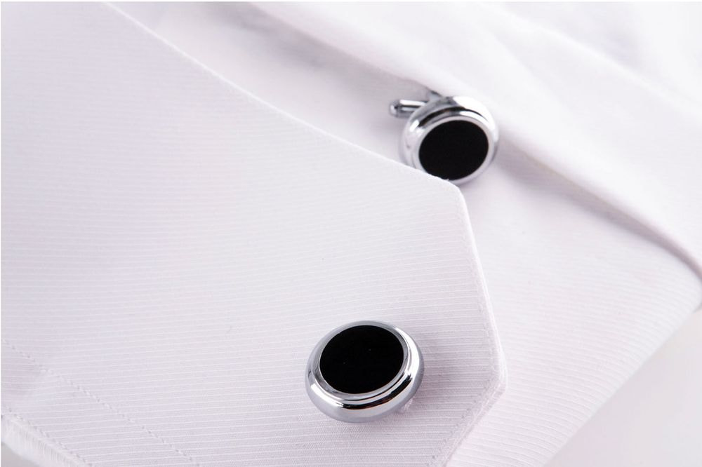 Black round steel cufflinks