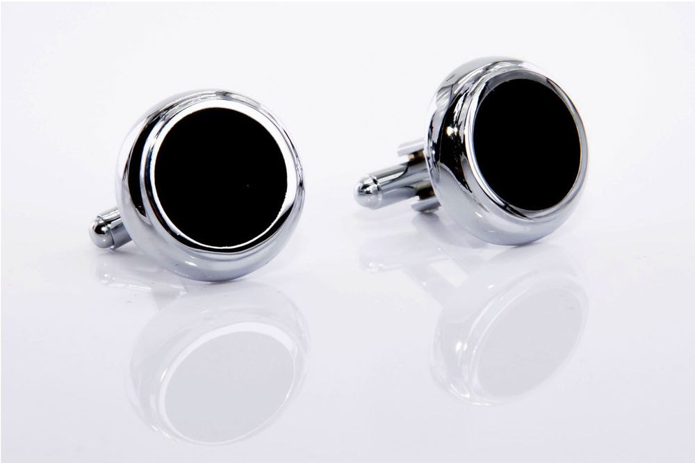 Black round steel cufflinks