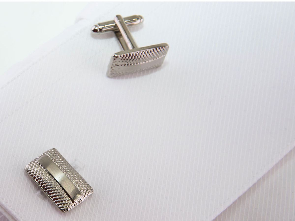 Rectangular steel cufflinks with brooch