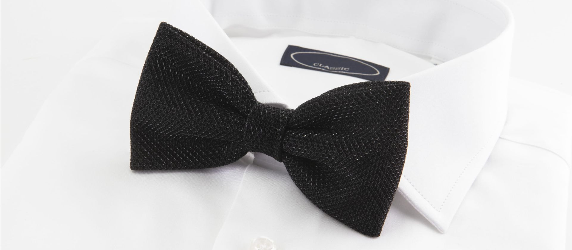 Black laminated effect bow tie