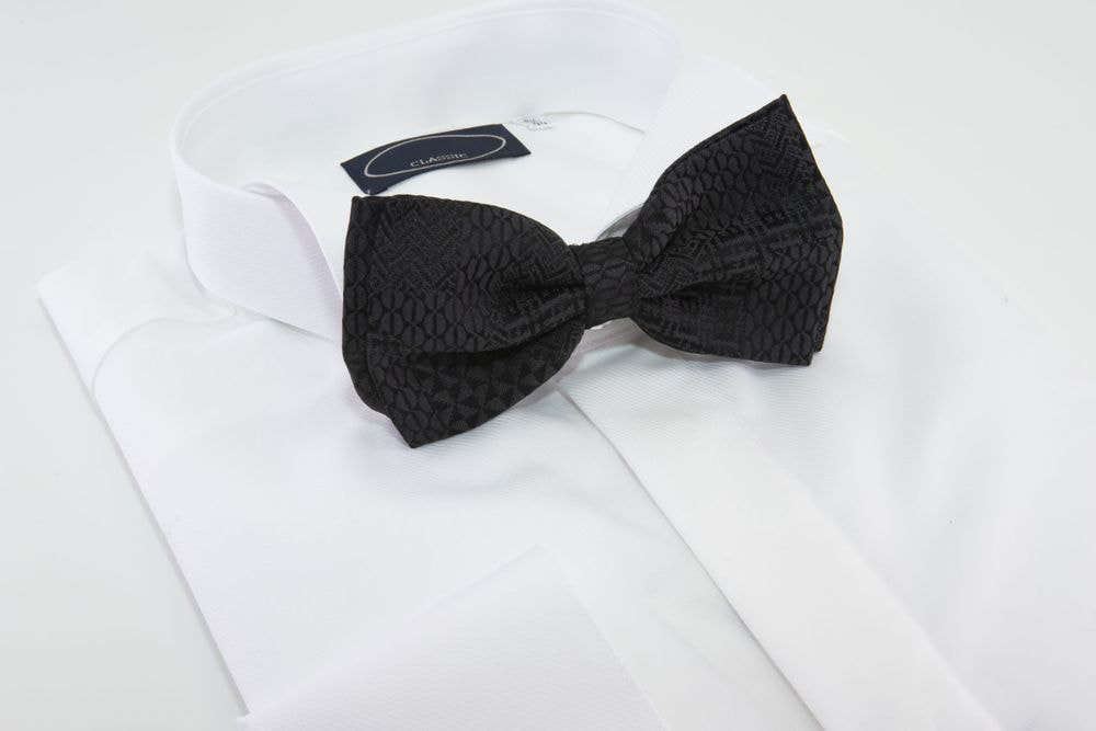 Tone-on-tone damask black bow tie