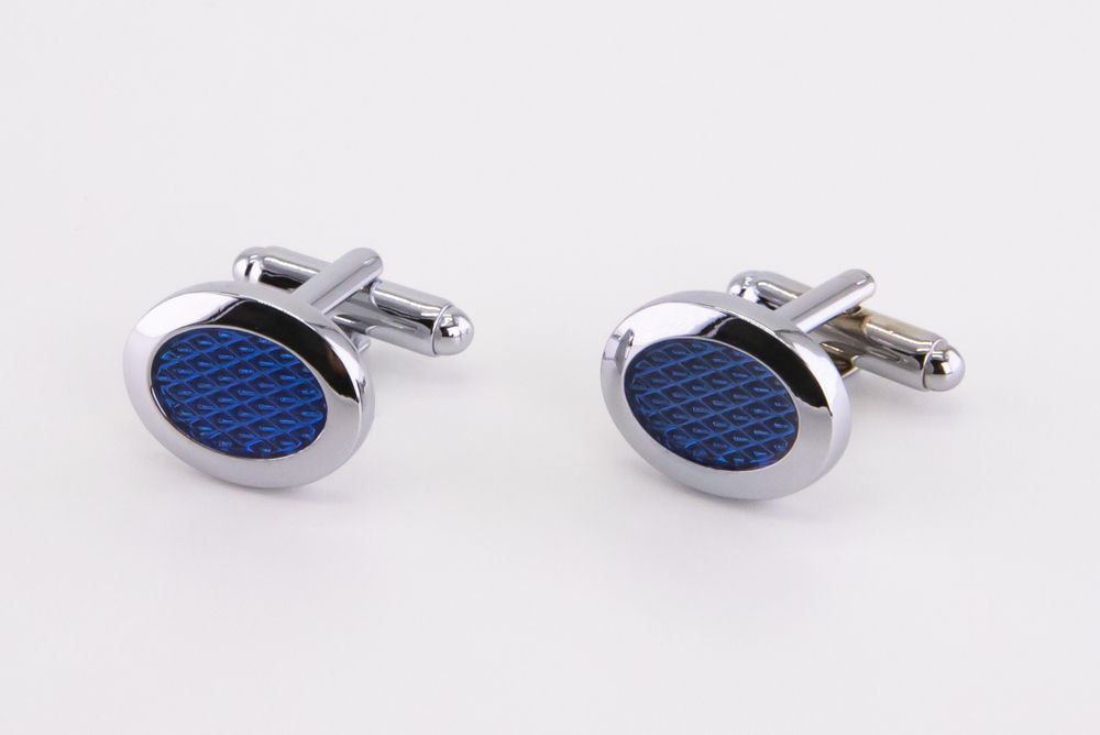 Blue color and stainless steel oval cufflinks