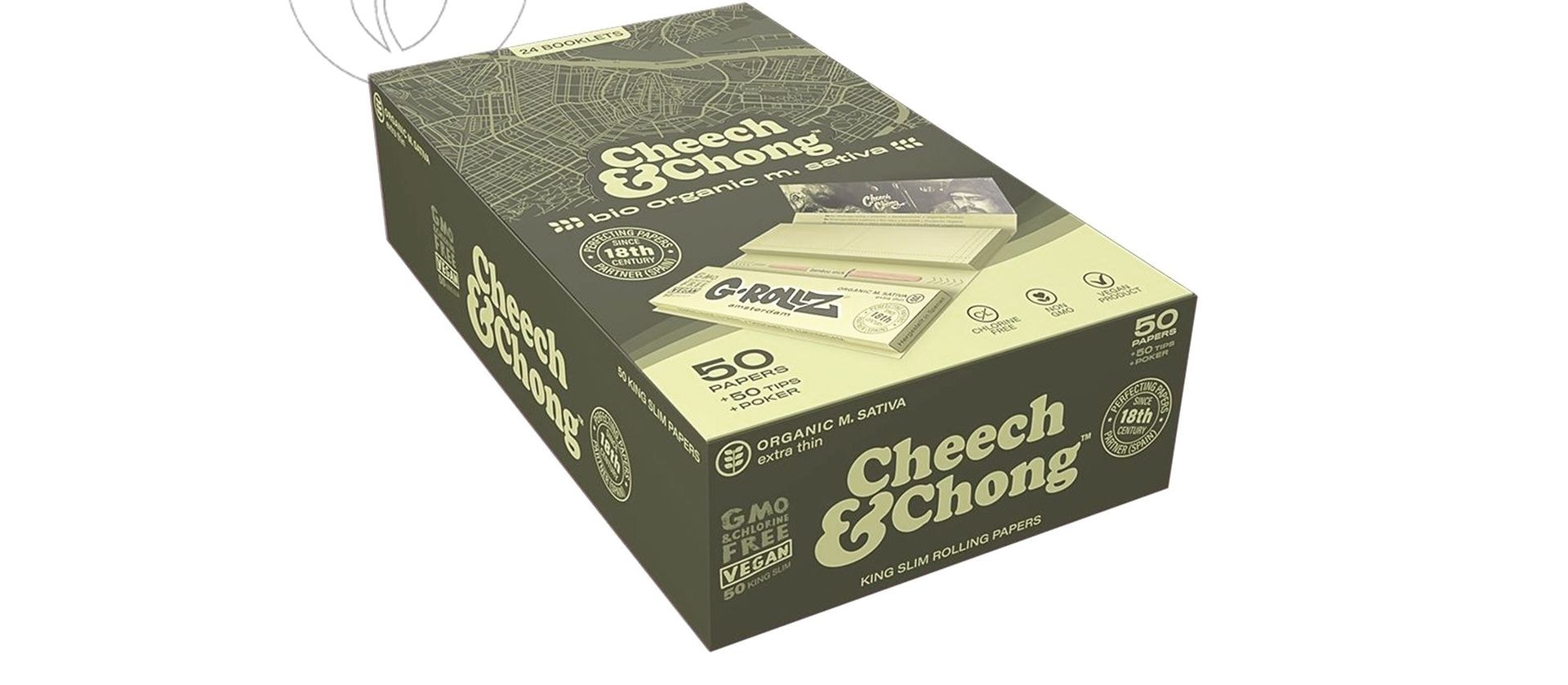 G-Rollz | Cheech & Chong Medicago Sativa KingSize Cartine Extra Thin + Tips BOX da 24pz