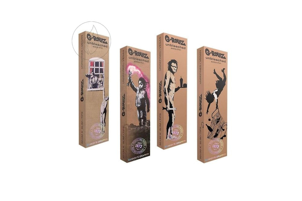 G-Rollz | Banksy's Graffiti Unbleached KingSize Carte Extra Thin + Tips SCATOLA da 24pz