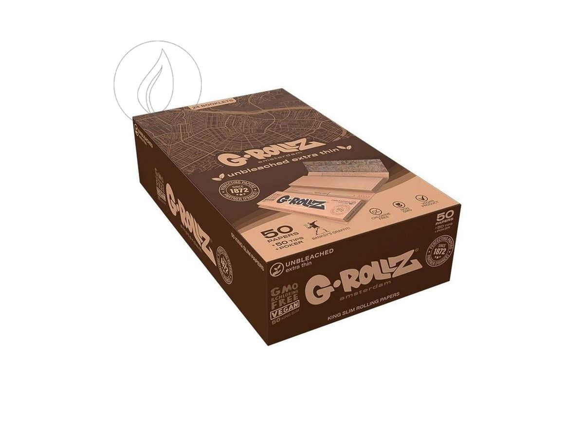 G-Rollz | Banksy's Graffiti Unbleached KingSize Carte Extra Thin + Tips SCATOLA 24 pieces