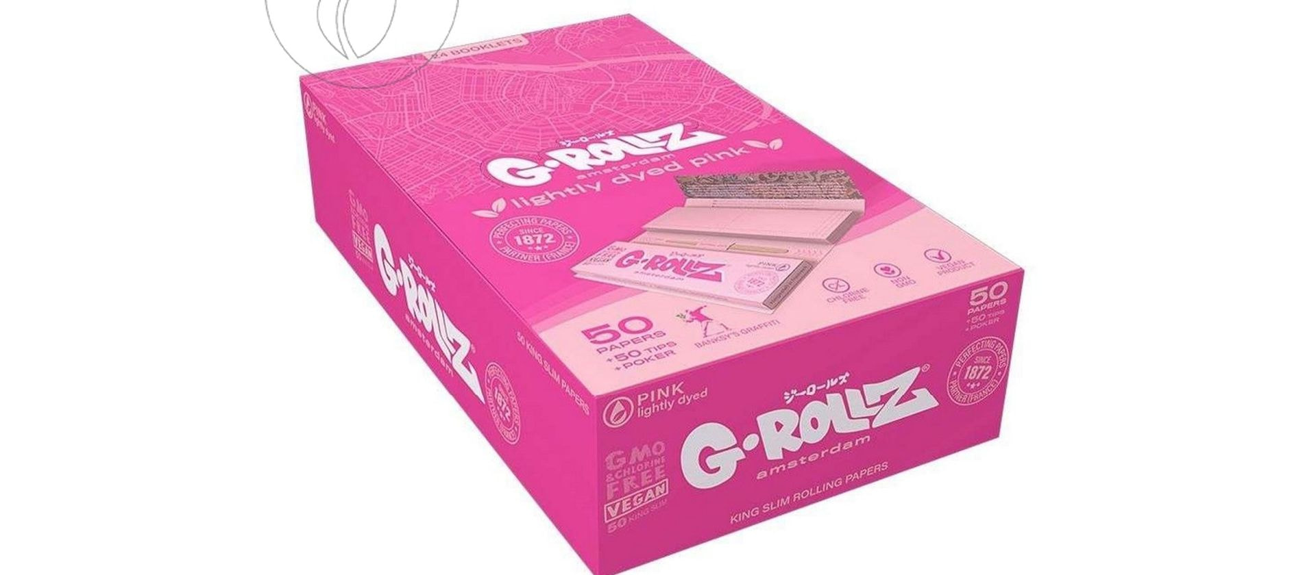 G-Rollz | Banksy's Graffiti Lightly Dyed Pink KingSize Papers + Tips BOX 16 pieces