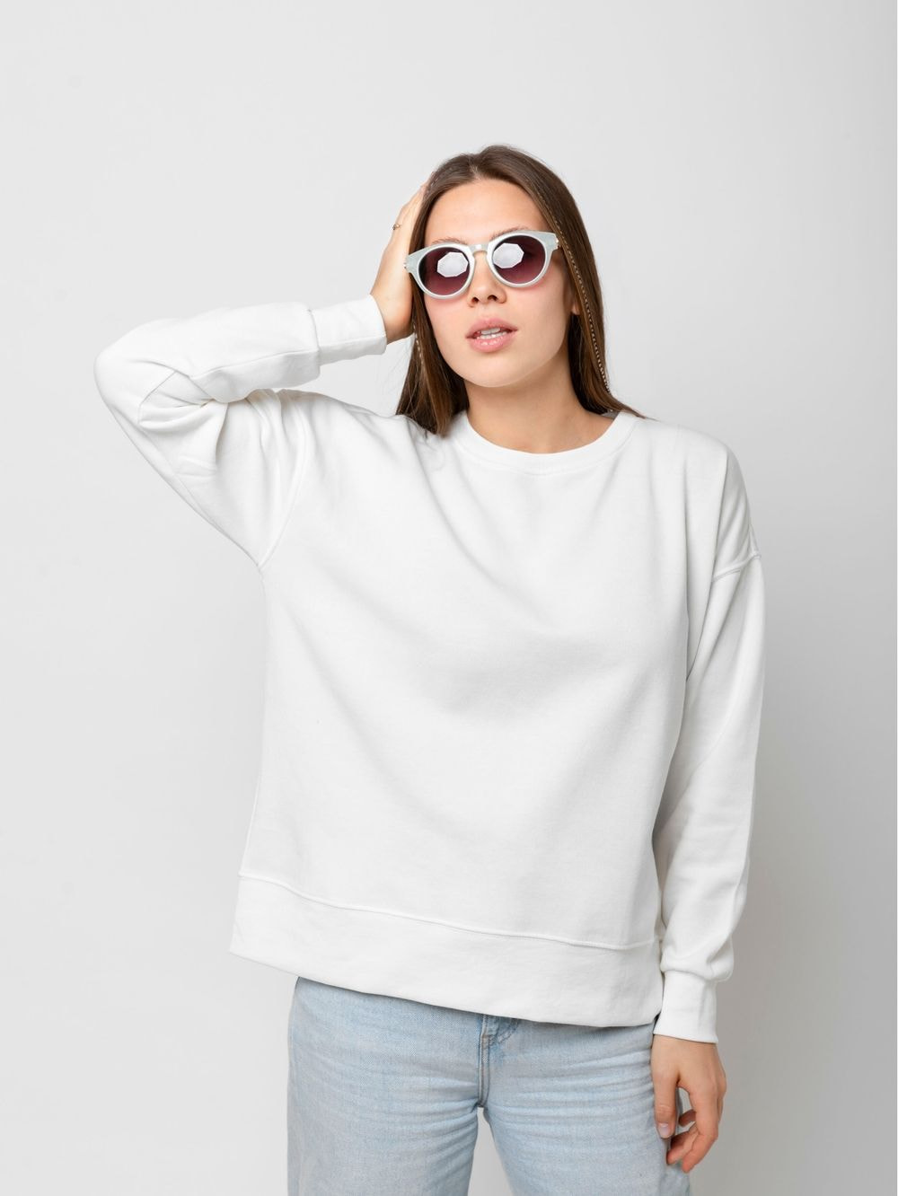 Drop Shoulder White Sweatshirt