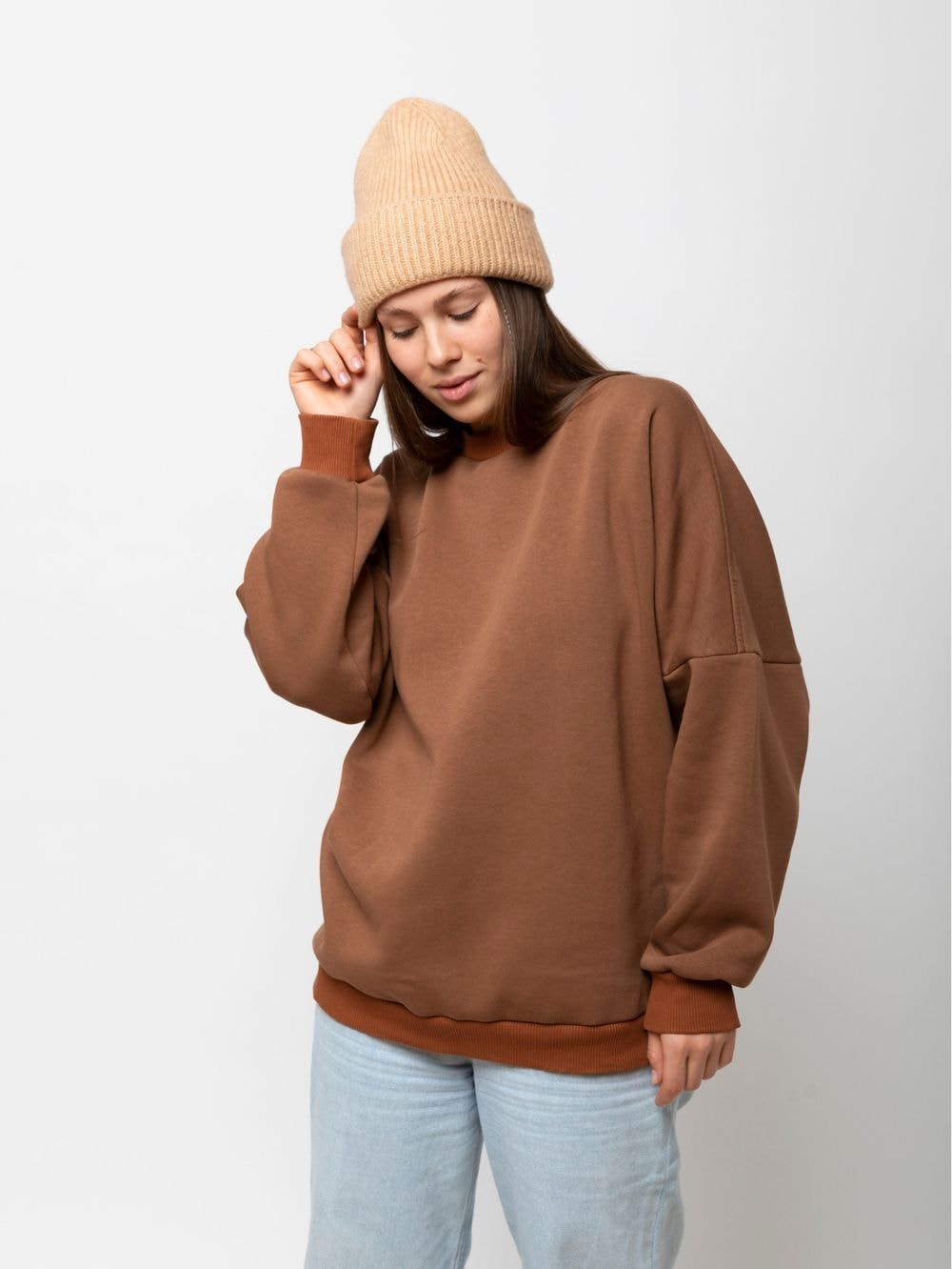 Drop Shoulder Brown Sweatshirt
