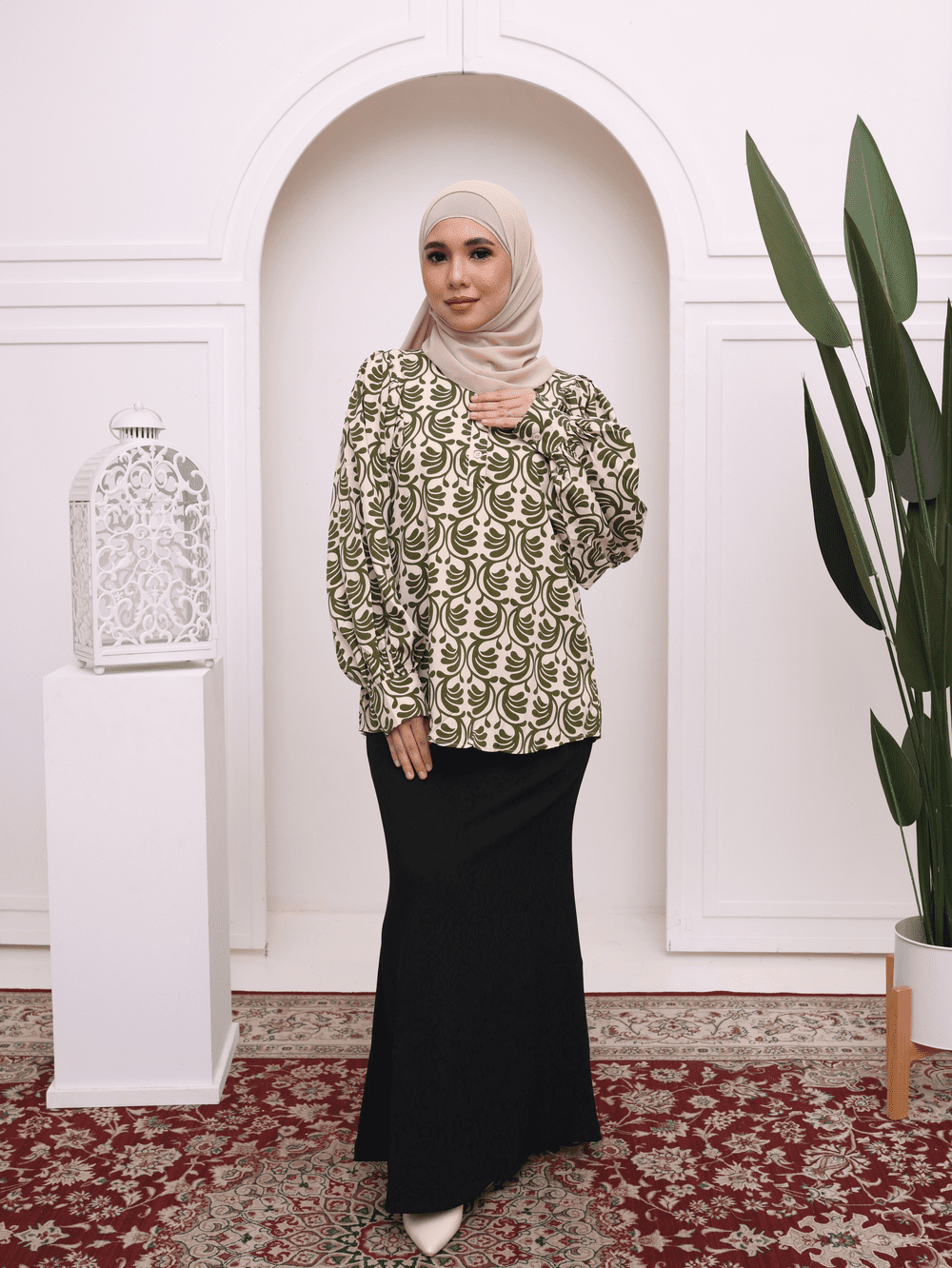 Ruffle Sleeved Blouse - Moss Olive