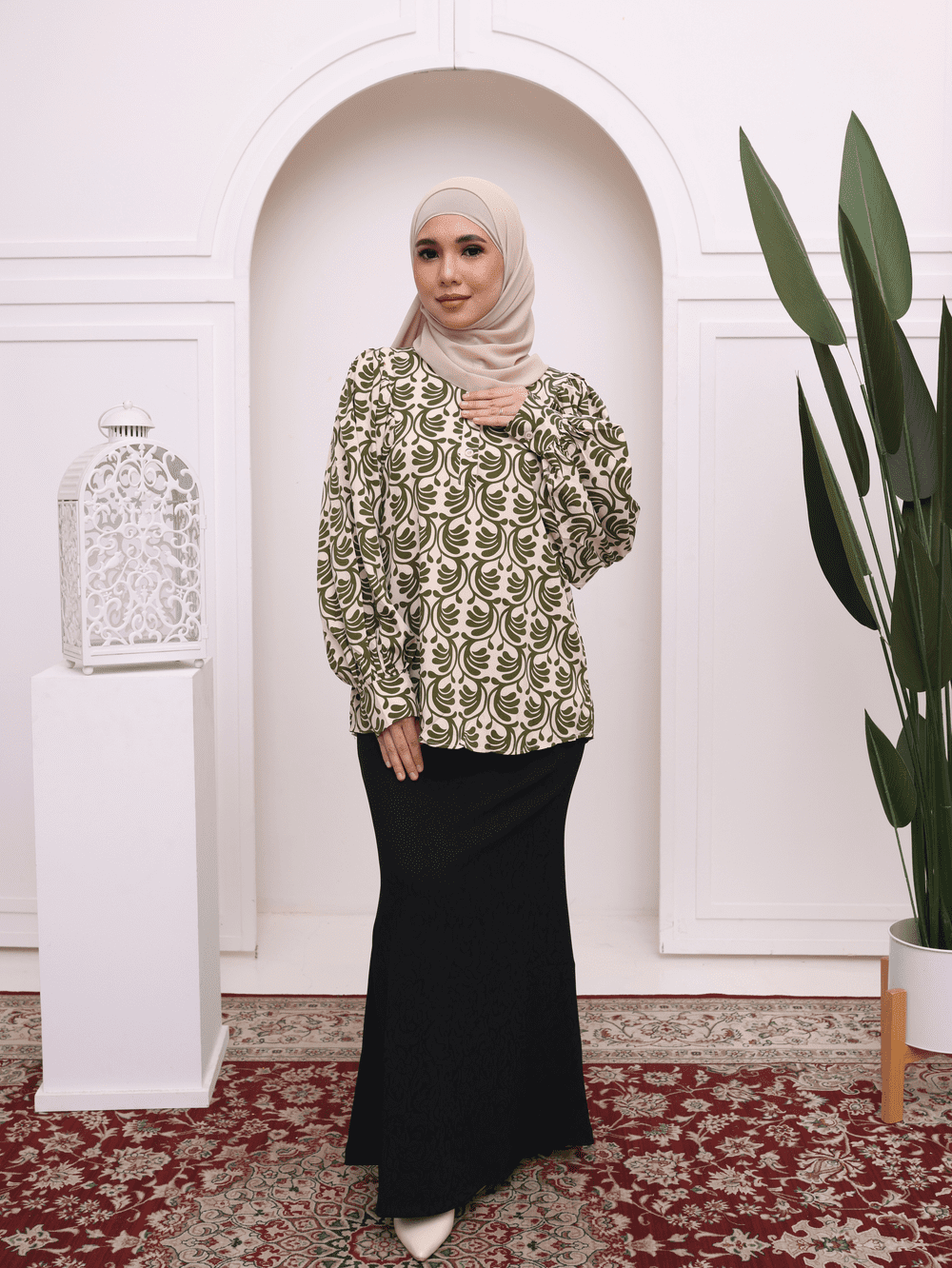 Ruffle Sleeved Blouse - Moss Olive