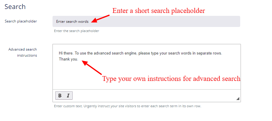 site settings search