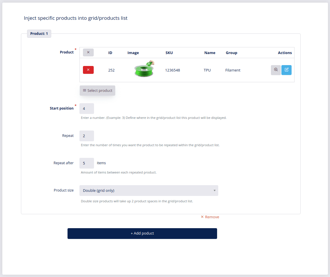 inject specific products into grid products list