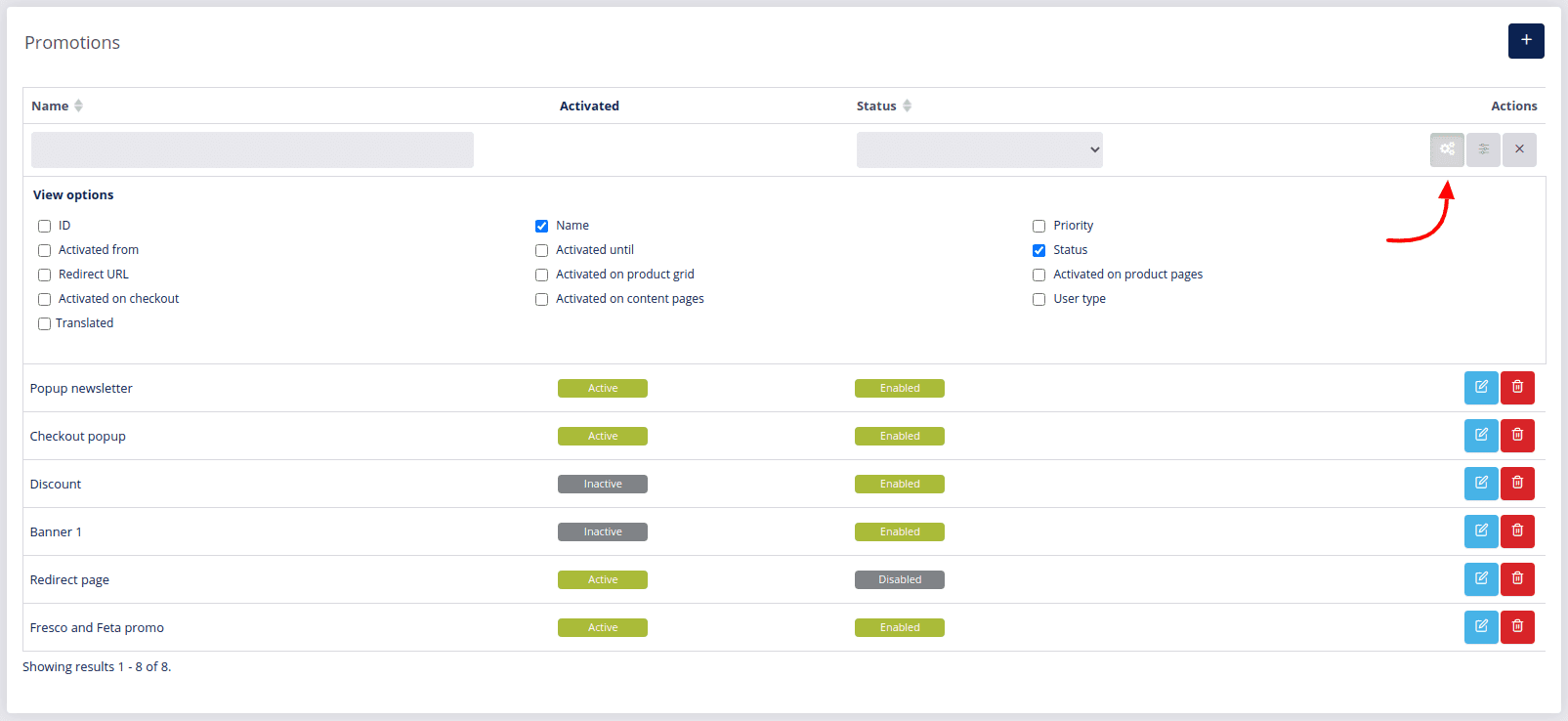 Promotion tools view options