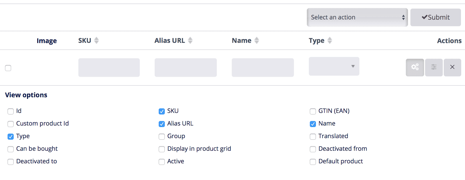 products view options