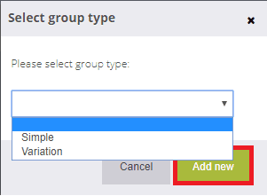 Select product group type