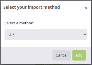 Select image import method ZIP or URL