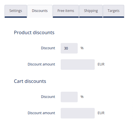 Product discount tab