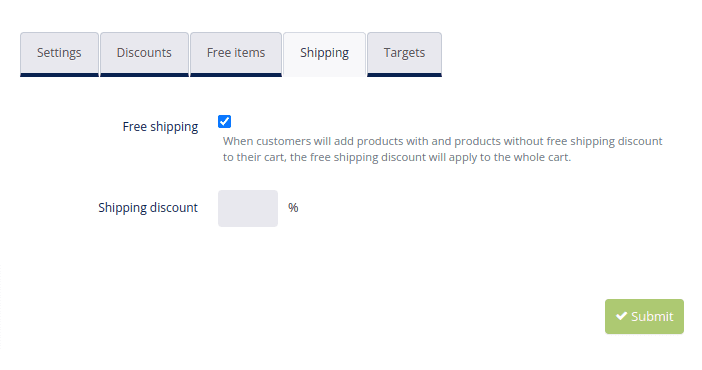 Product discount shipping tab