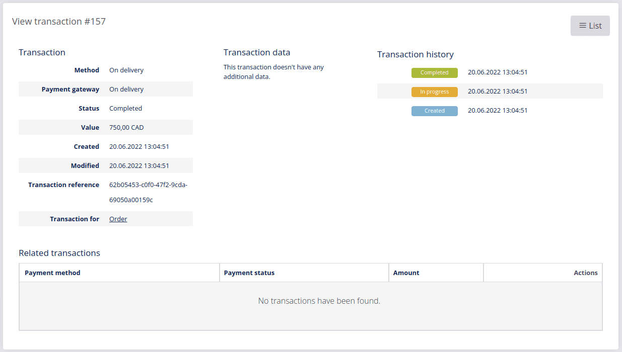 View transaction