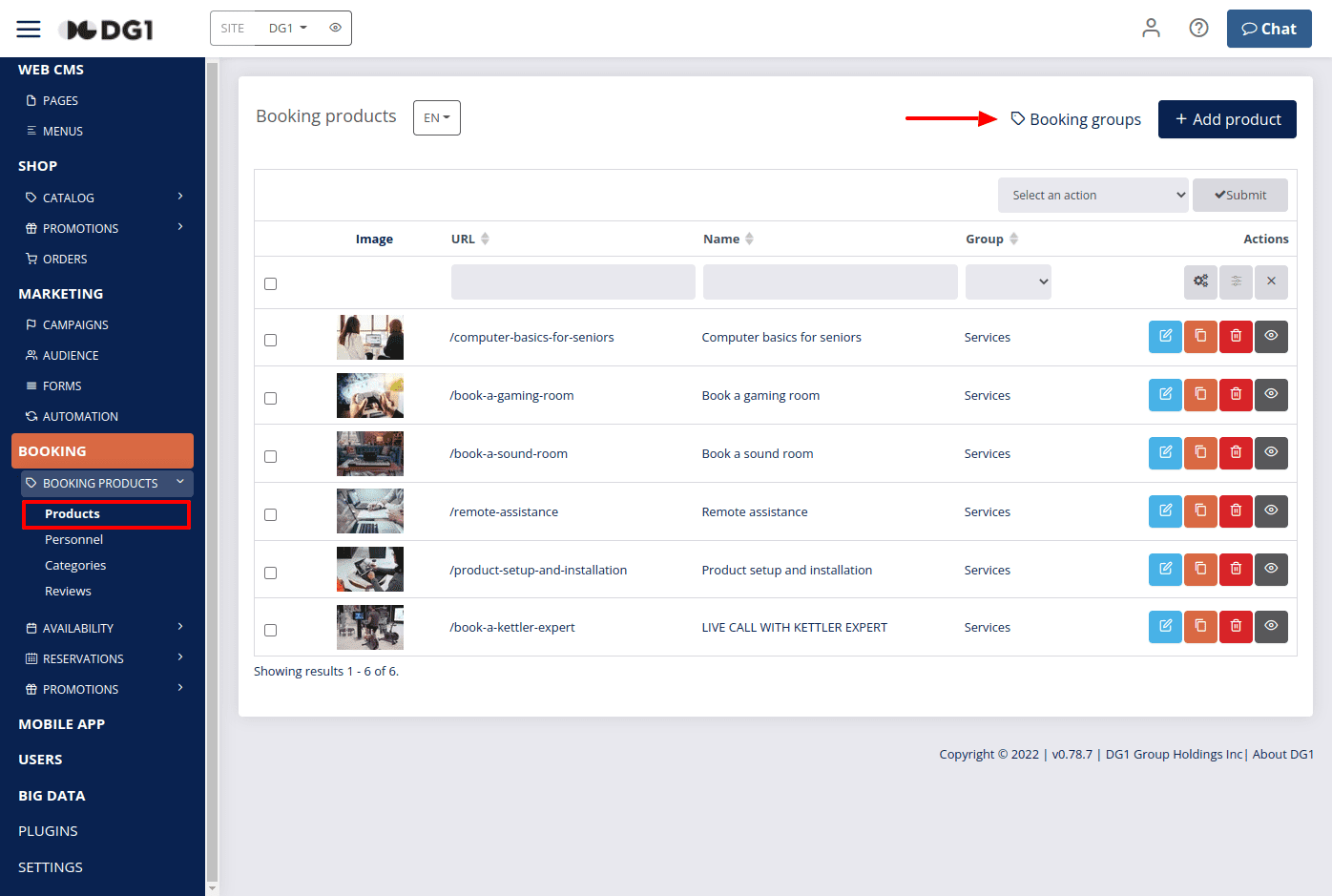 Booking groups in products