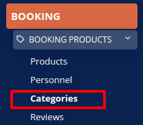 Booking categories menu