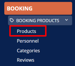 Booking products menu