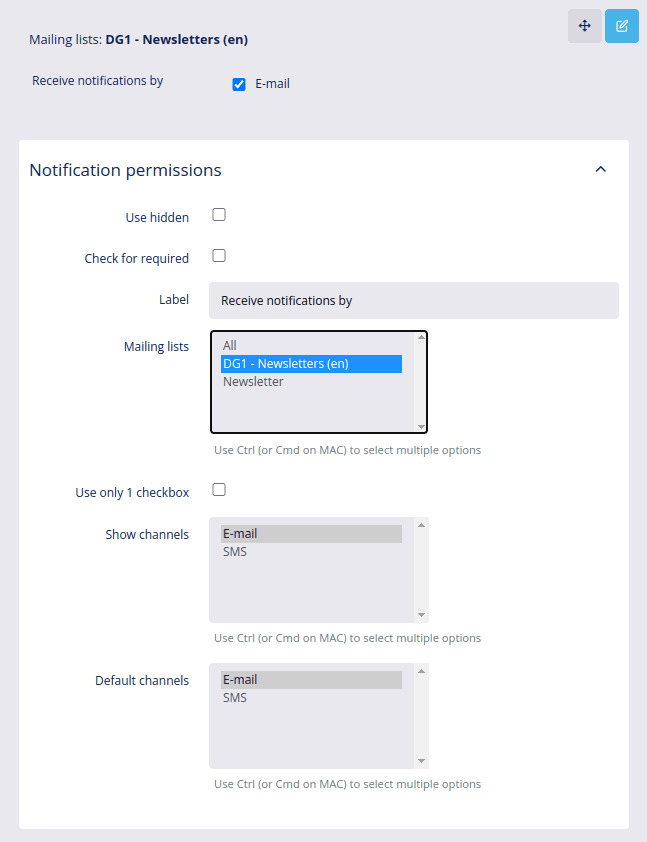 Edit form mailing list notifications